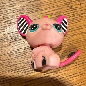 Littlest pet shop #2165 Pink and Black Striped Ear Toy Rat